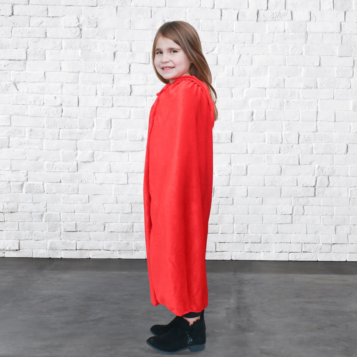 Red Kids Velvet Hooded Cape - Superhero Halloween Costume Cloak with Hood