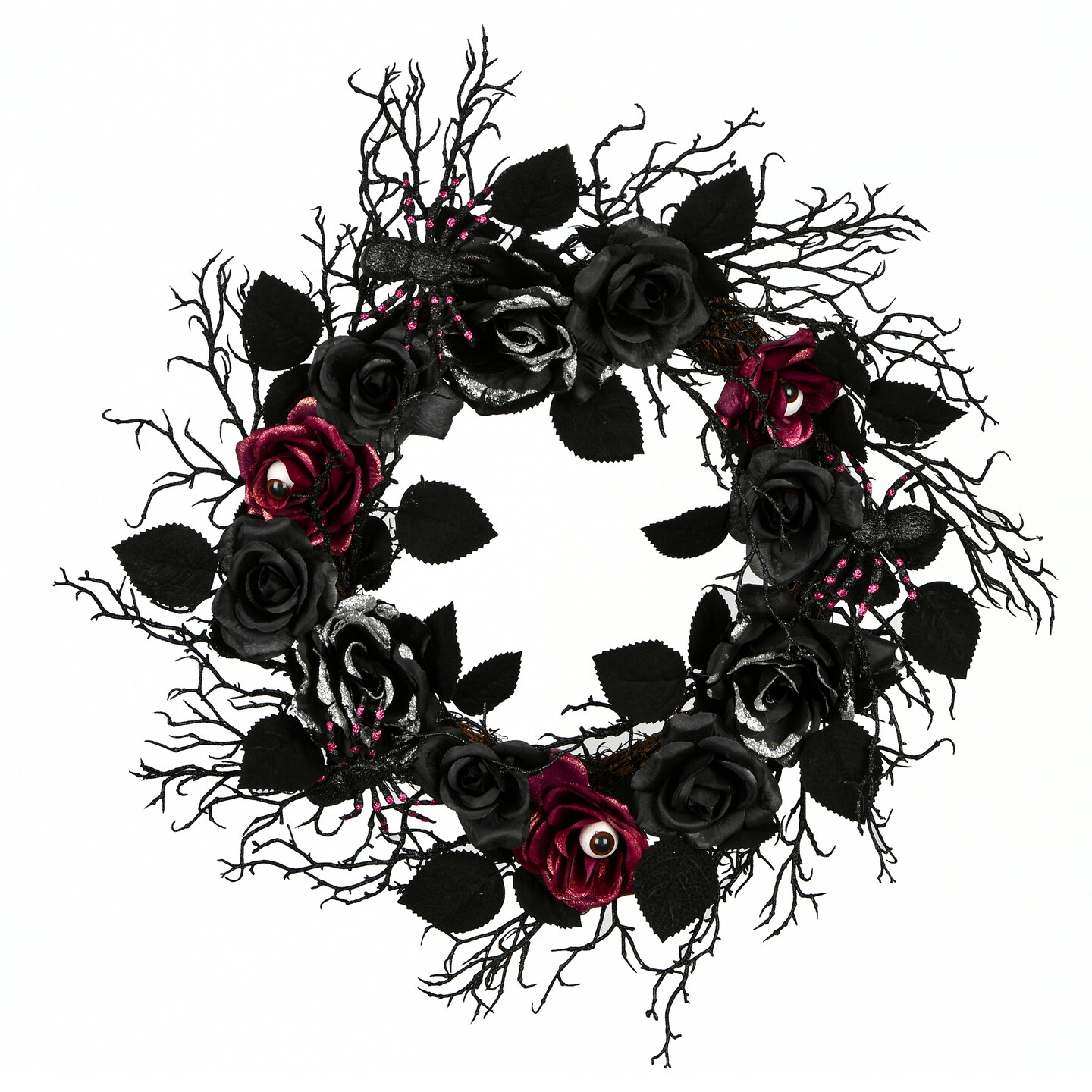 22&#x22; Halloween Black Rose Wreath