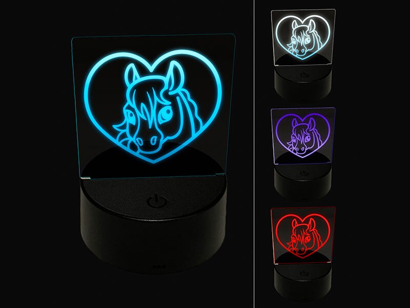 Horse Inside of Heart 3D Illusion LED Night Light Sign Nightstand Desk Lamp