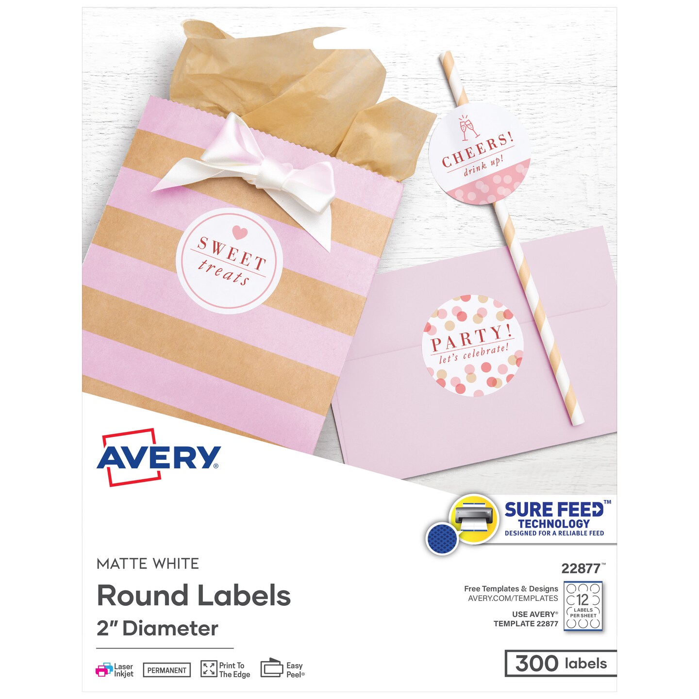 Avery Printable Round Labels With Sure Feed 2 Diameter Matte White 