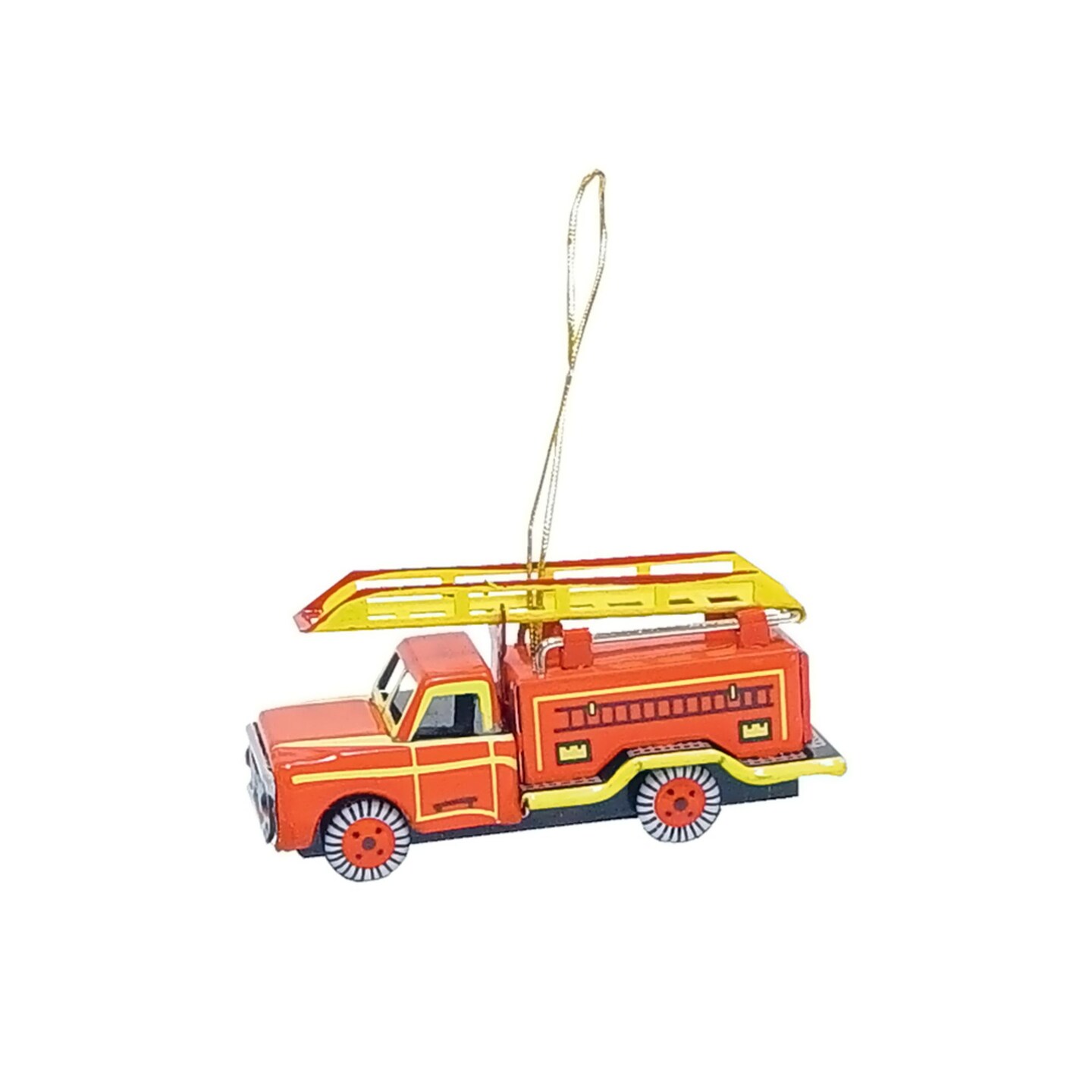 Alexander Taron Holiday Seasonal Decorative Collectible Tin Ornament - Fire Truck - 1.5&#x22;H x 1.25&#x22;W x 3.25&#x22;D
