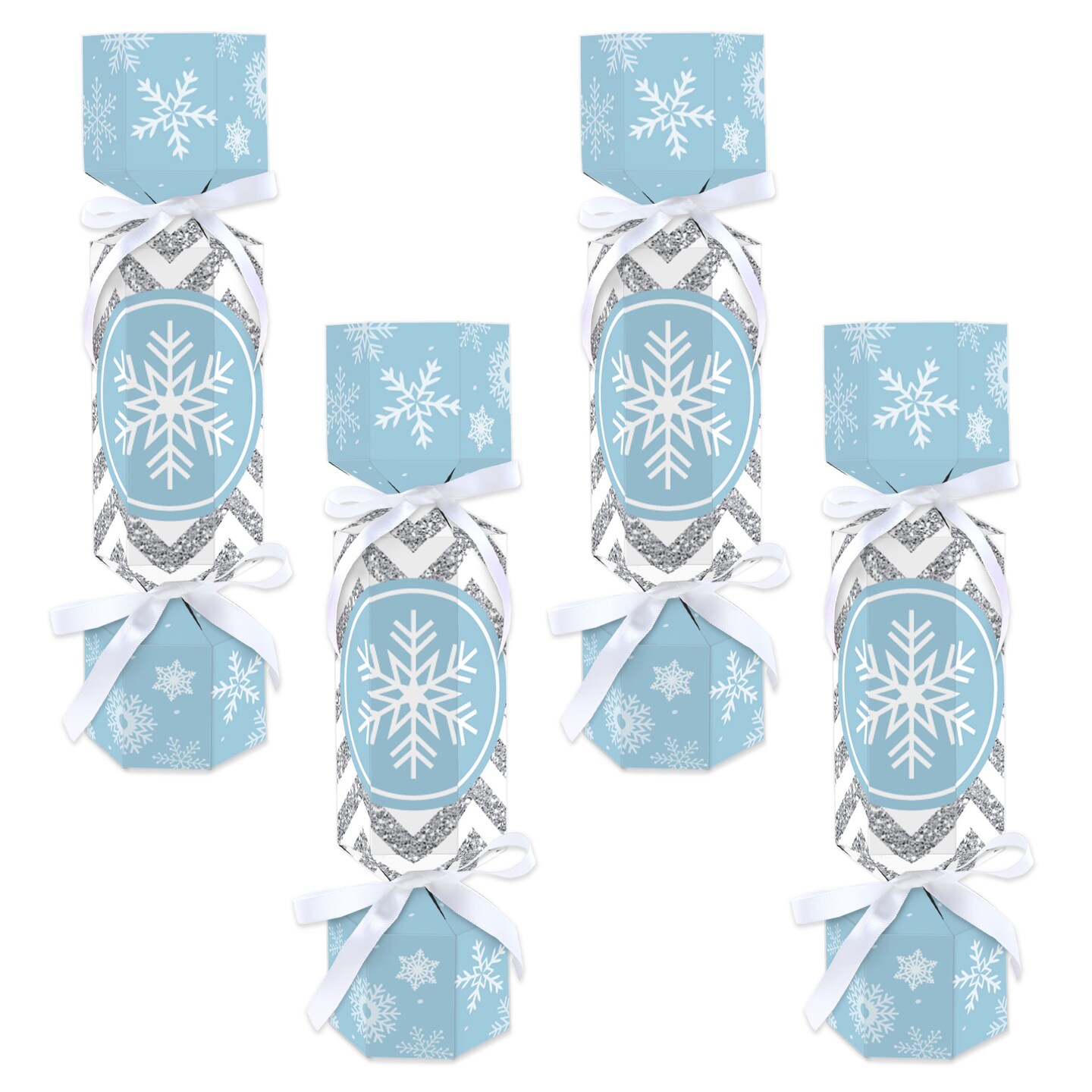 Big Dot of Happiness Winter Wonderland - No Snap Snowflake Holiday Party and Winter Wedding Party Table Favors - DIY Cracker Boxes - Set of 12