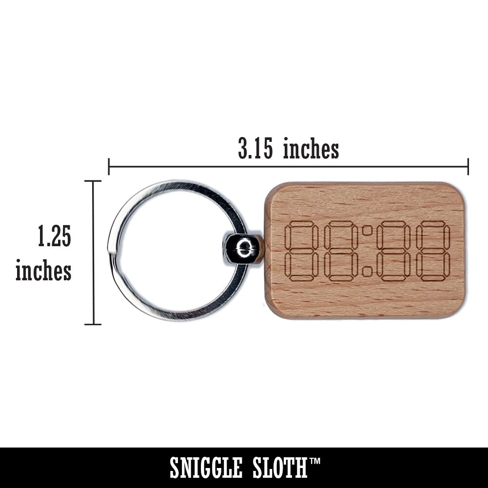 Digital Clock Numbers Seven Segment Display Electronics Engraved Wood Rectangle Keychain Tag Charm
