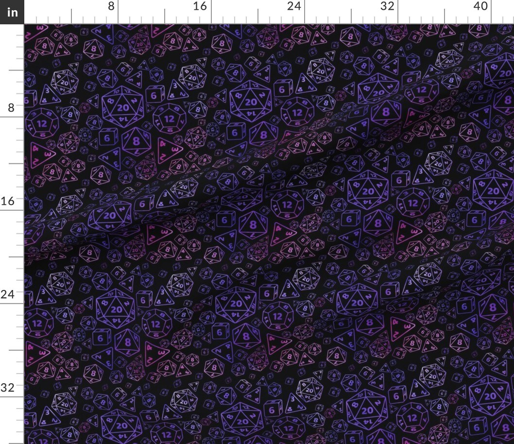 Fantasy Dice Ttrpg Tabletop Games Novelty Dark Nerd Purple Pink Fandom Custom Printed Fabric by Spoonflower Various Fabrics by the Yard or Fat Quarter