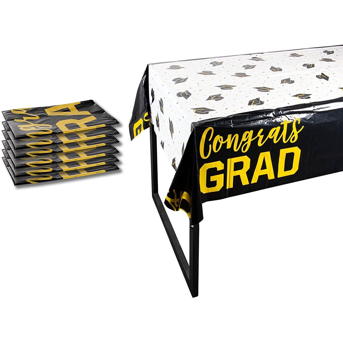 6 Pack Congrats Plastic Table Covers for Graduation Party Supplies (54 x 108 In)
