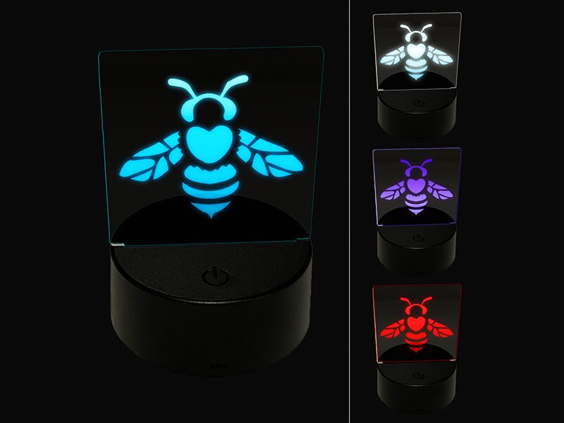 Cute Honey Bumblebee with Heart on Back 3D Illusion LED Night Light Sign Nightstand Desk Lamp