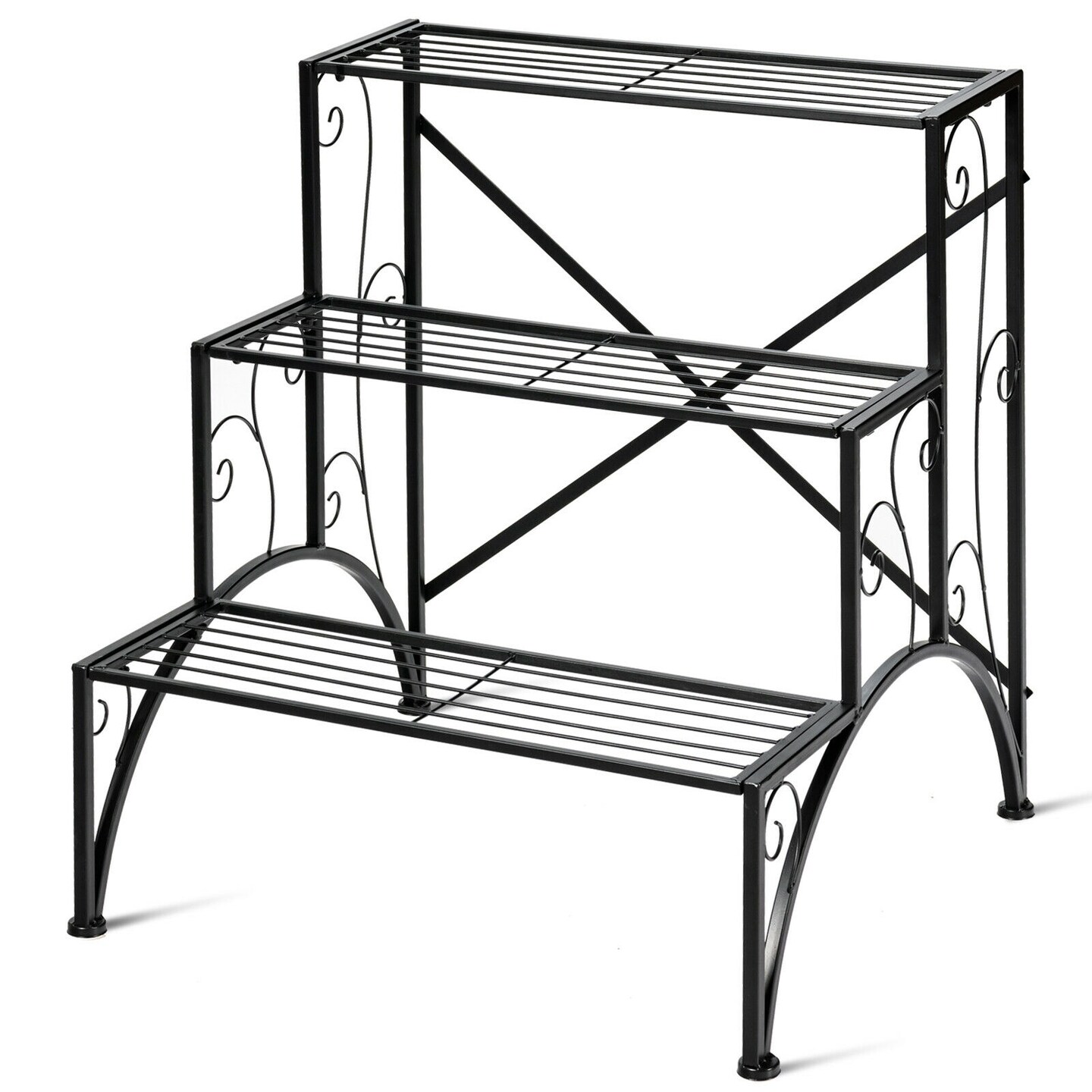 Black 3-Tier Iron Plant Stand Ladder Shelves for Indoor Outdoor Plants