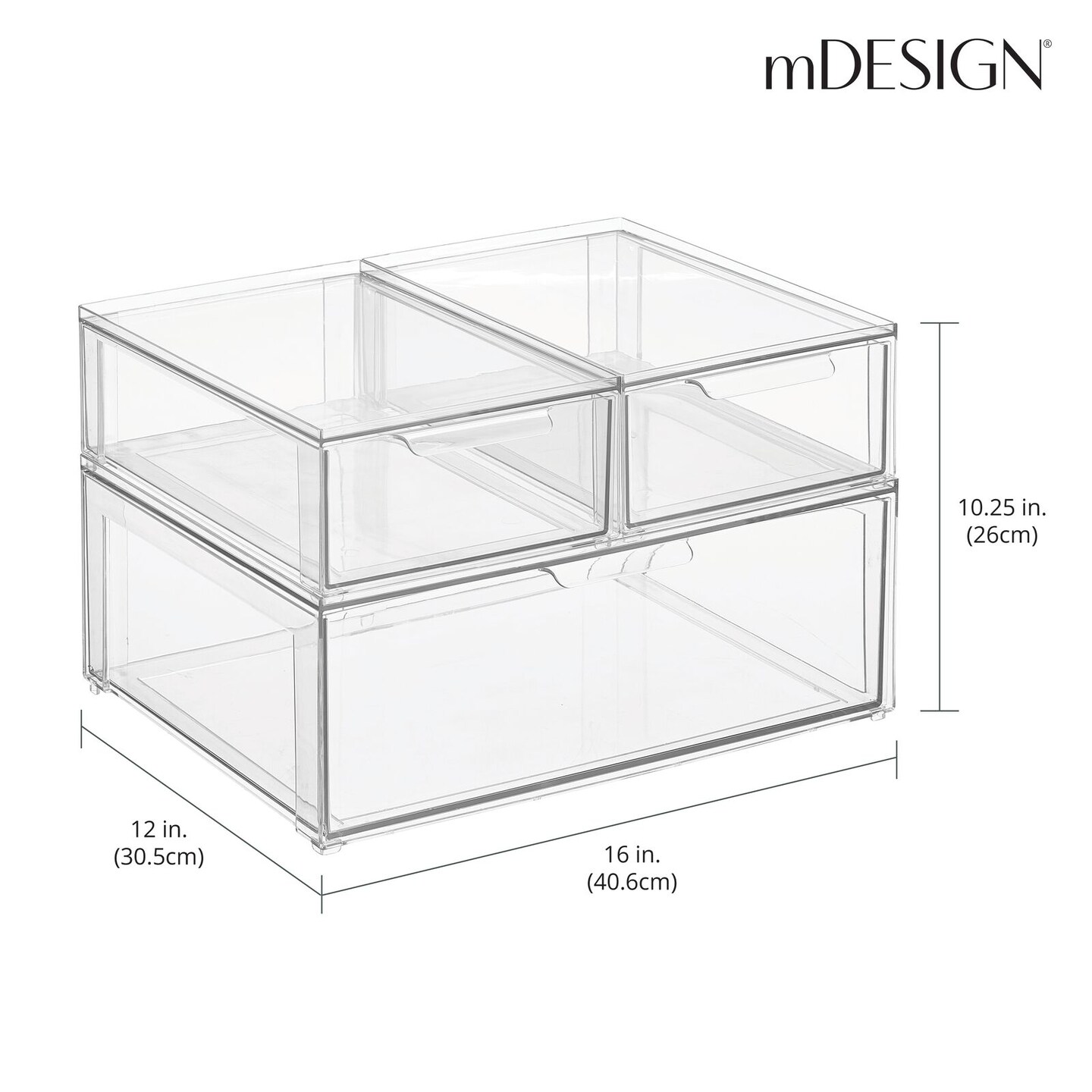mDesign Stackable Kitchen Storage Bin Box with Pull-Out Drawer - Clear