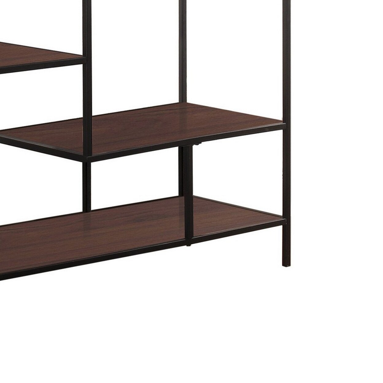 Saltoro Sherpi 65 Inch Bookcase Etagere, 7 Walnut Brown Wood Shelves, Black Metal Frame-