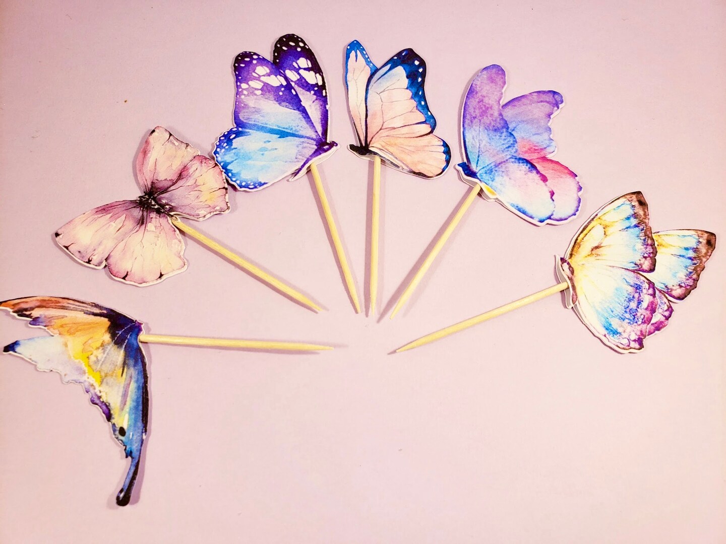 24 Pcs Butterfly Cupcake Toppers - Double Layer Paper Toothpicks For Birthday Party Decorations