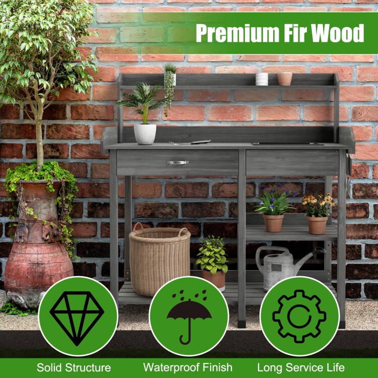 Outdoor Garden Potting Bench Lawn Patio Table Storage Shelf Work Station