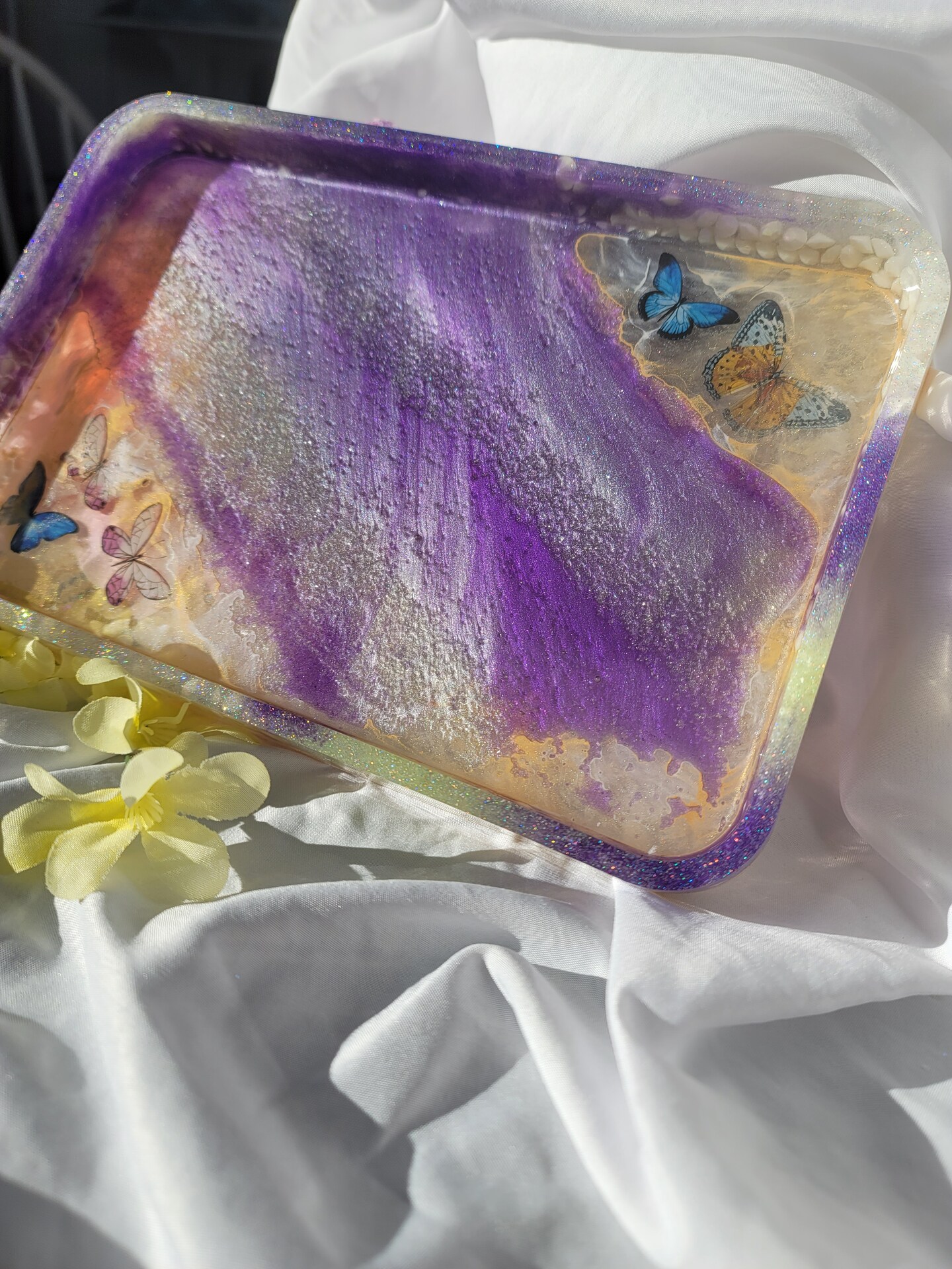 Handmade resin butterfly newest decorative vanity tray