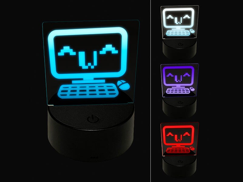 Cute Kawaii Computer Face Emoticon 3D Illusion LED Night Light Sign