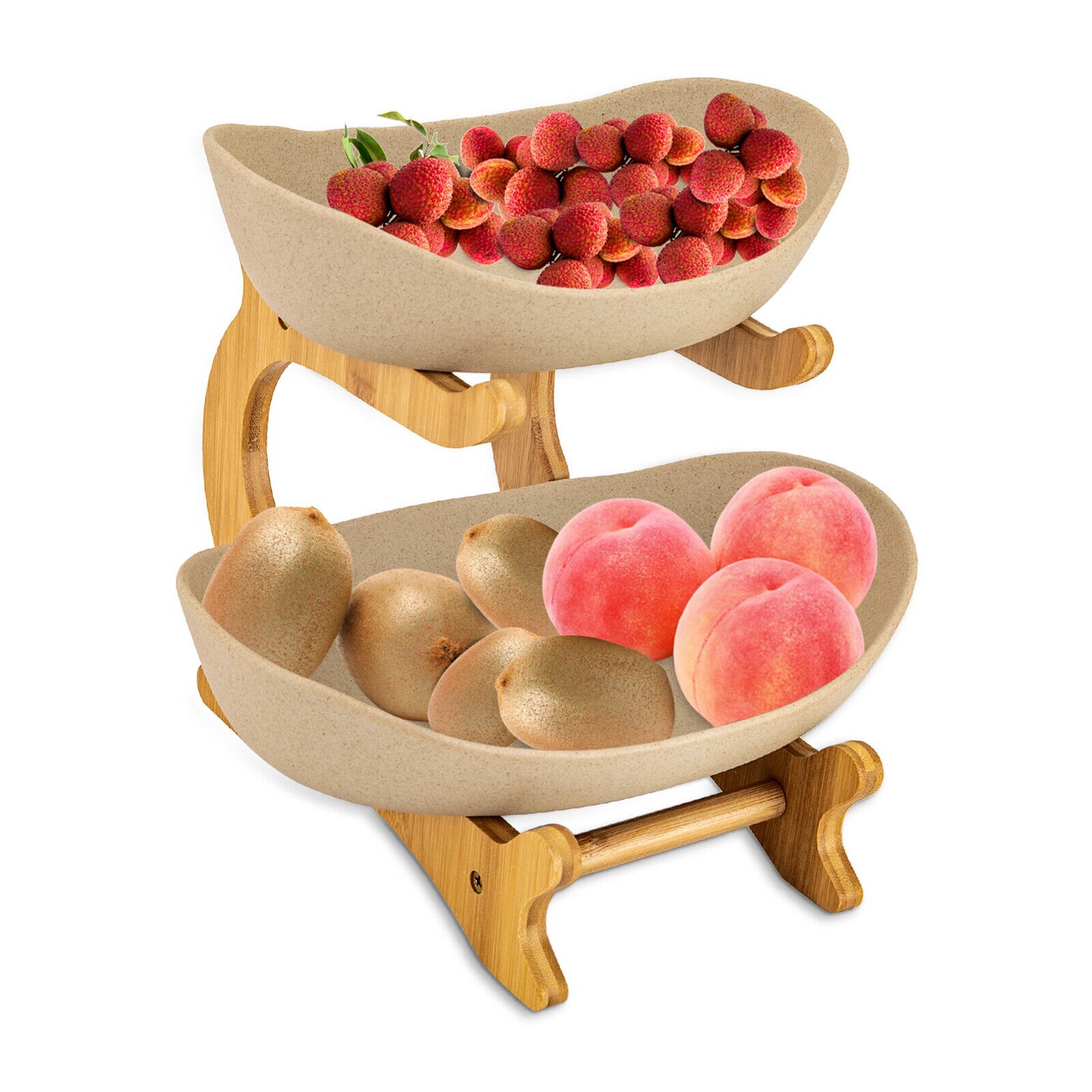 Kitcheniva 2 Tier Bamboo Fruit Basket Storage Bowl