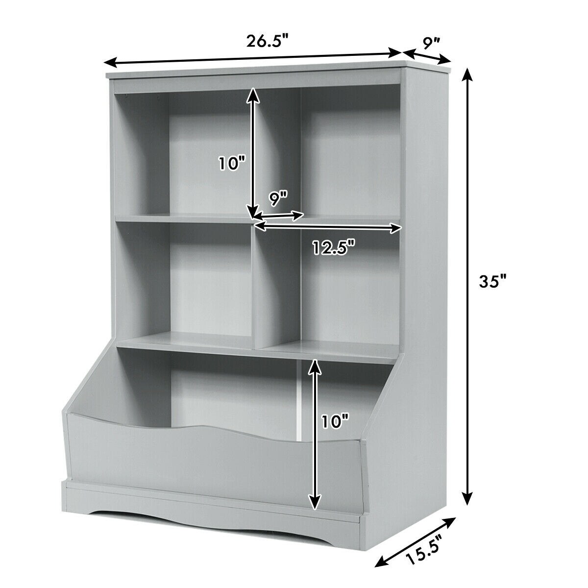 3-Tier Children&#x27;s Multi-Functional Bookcase Toy Storage Bin Floor Cabinet