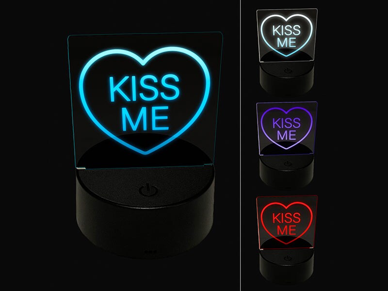 Kiss Me Conversation Heart Love Valentine&#x27;s Day 3D Illusion LED Night Light Sign Nightstand Desk Lamp