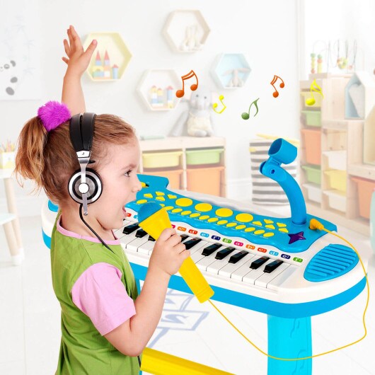 Kids Piano Keyboard with Adjustable Microphone and Stool