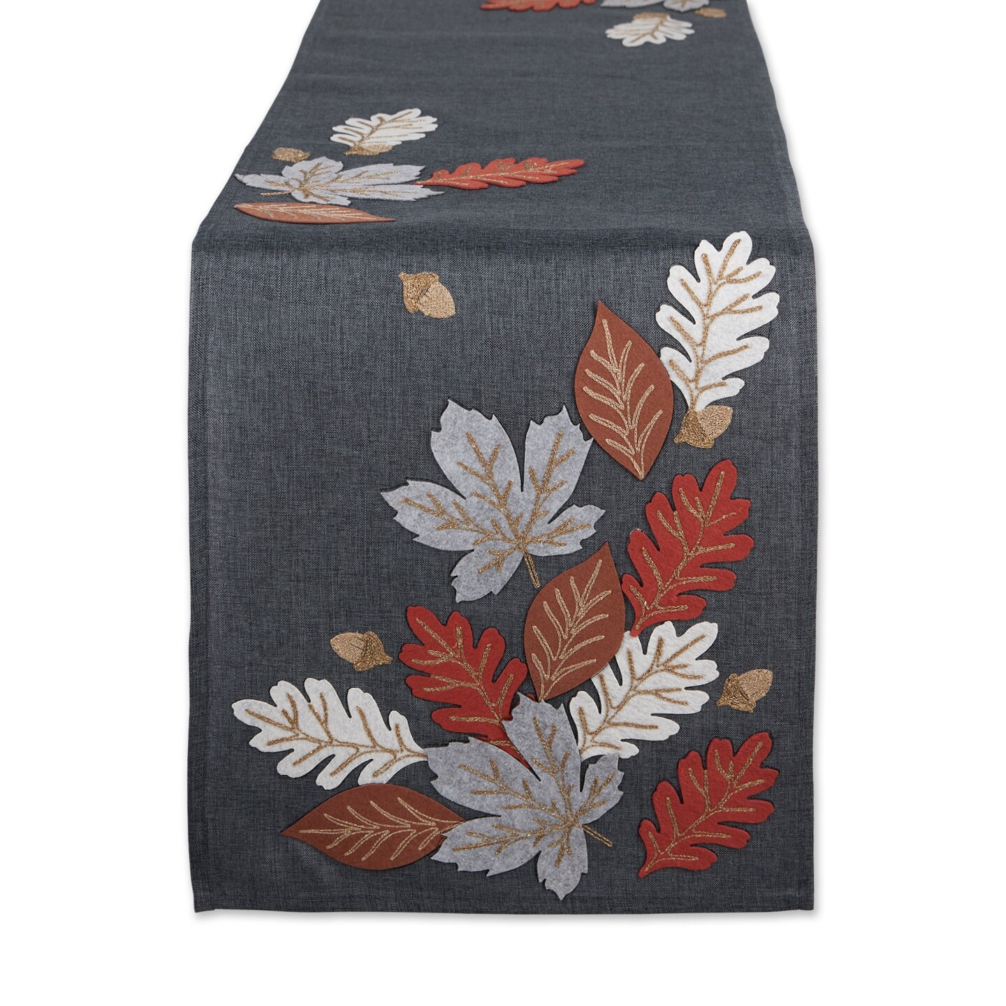 Contemporary Home Living Fall Harvest Leaves Table Runner - 108&#x22; - Gray and Brown