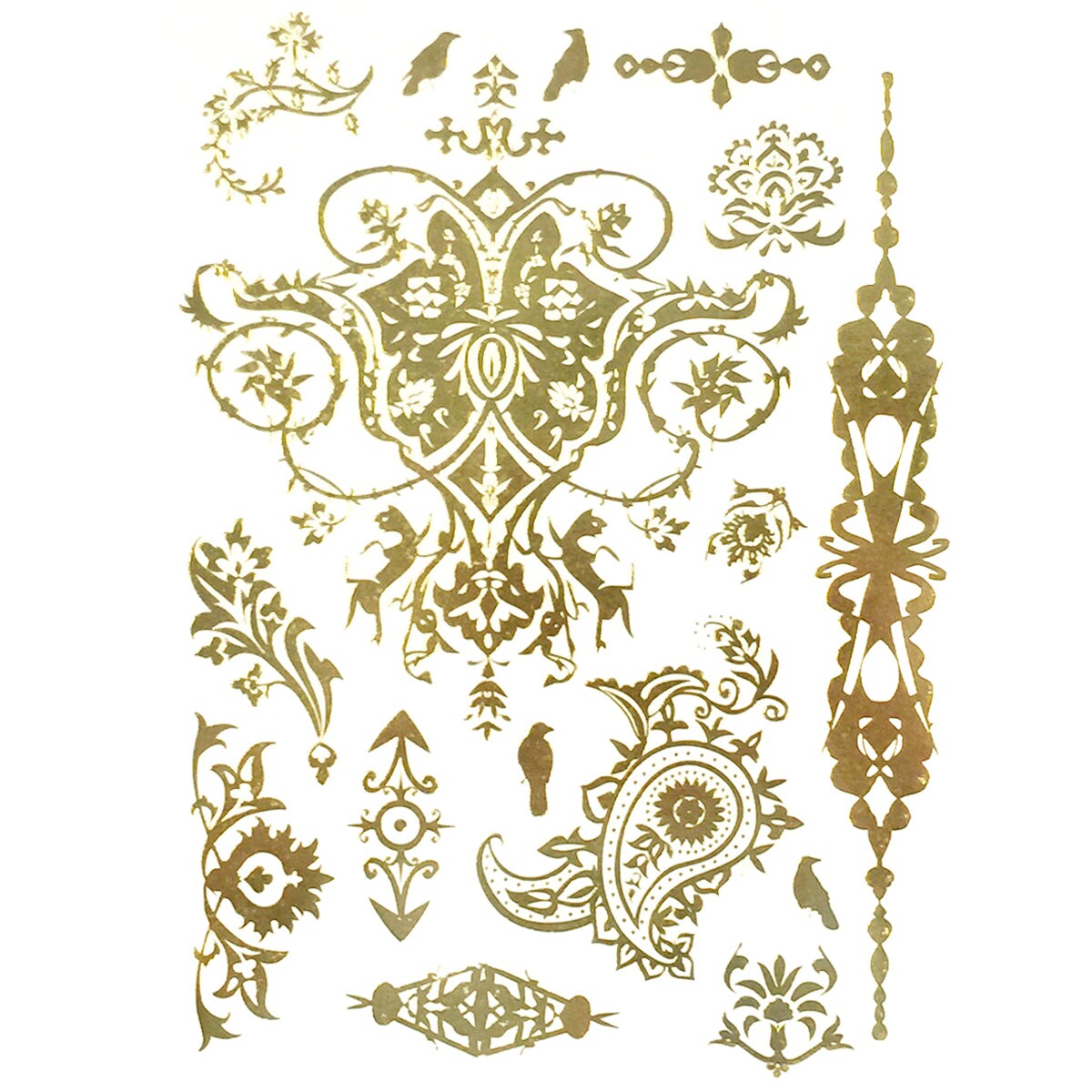 Wrapables Celebrity Inspired Temporary Tattoos in Metallic Gold Silver and Black, Labyrinth, Large