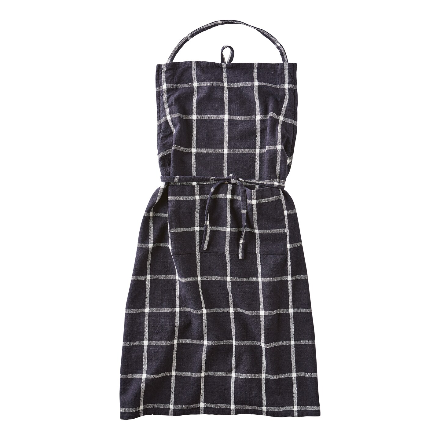 Classic Check&#xA0;Slub Bib&#xA0;Apron with Large Pocket and Waist Tie Black, One Size Fits Most, Machine Wash