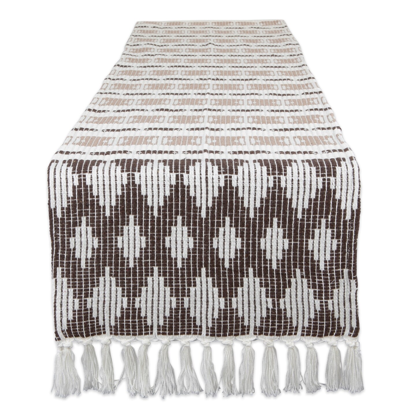 Contemporary Home Living Fringed Table Runner - 108" - Brown and White
