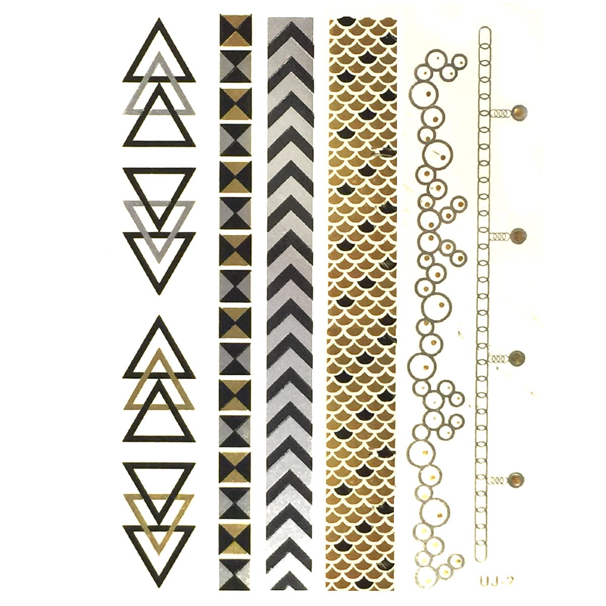 Wrapables Celebrity Inspired Temporary Tattoos in Metallic Gold Silver and Black, Atlantis, Large