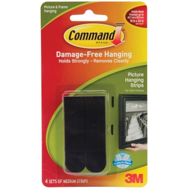 3M Command Medium Picture Hanging Strips-Black 4 Sets-Pkg