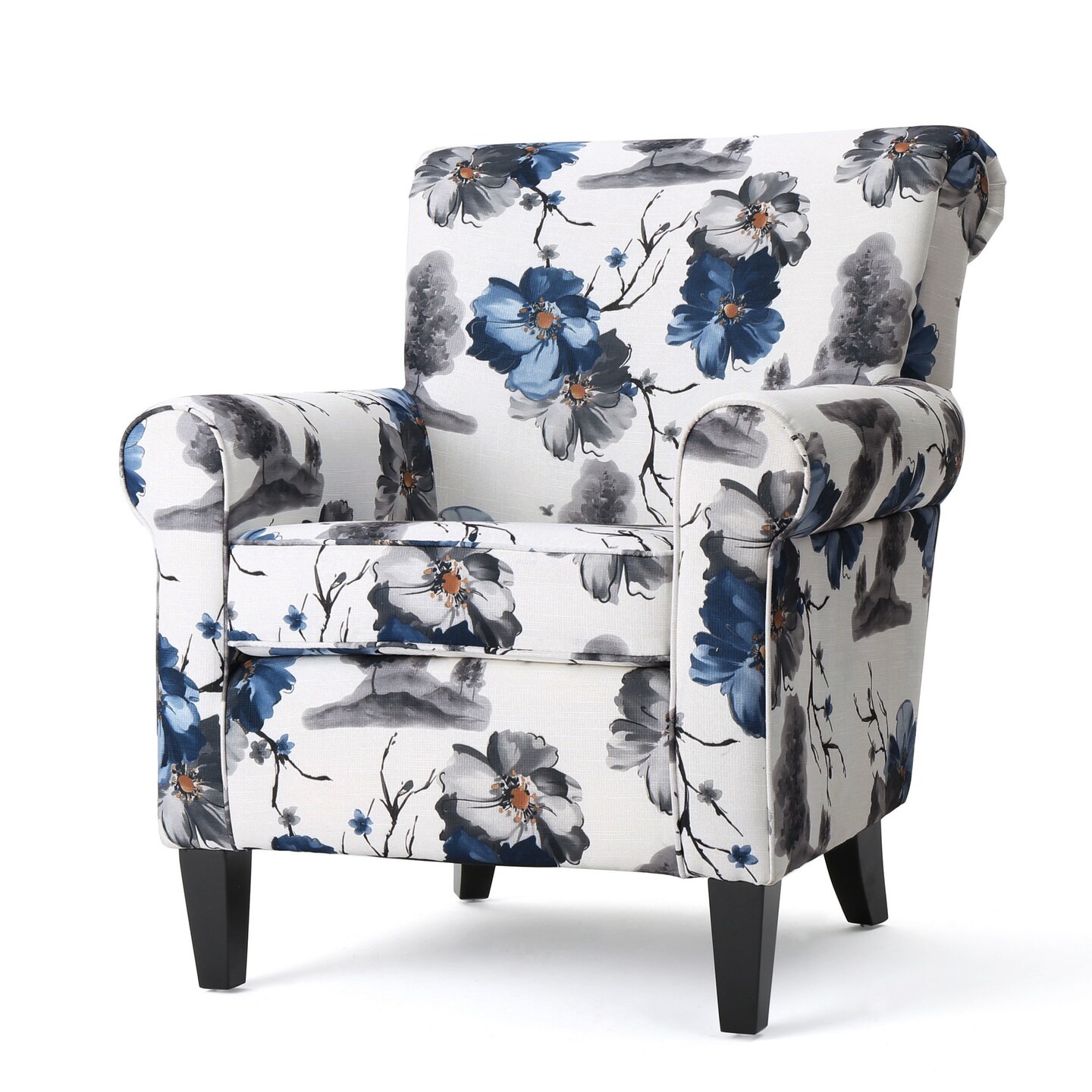 GDFStudio Manon Blue and White Floral Print Fabric Club Chair