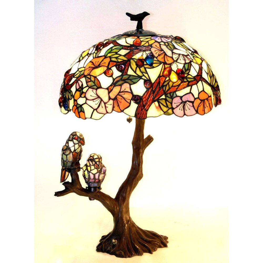 CHLOE Lighting 4 Light Tiffany-style featuring Flowers &#x26; Birds Double Lit Table Lamp Oval Shape
