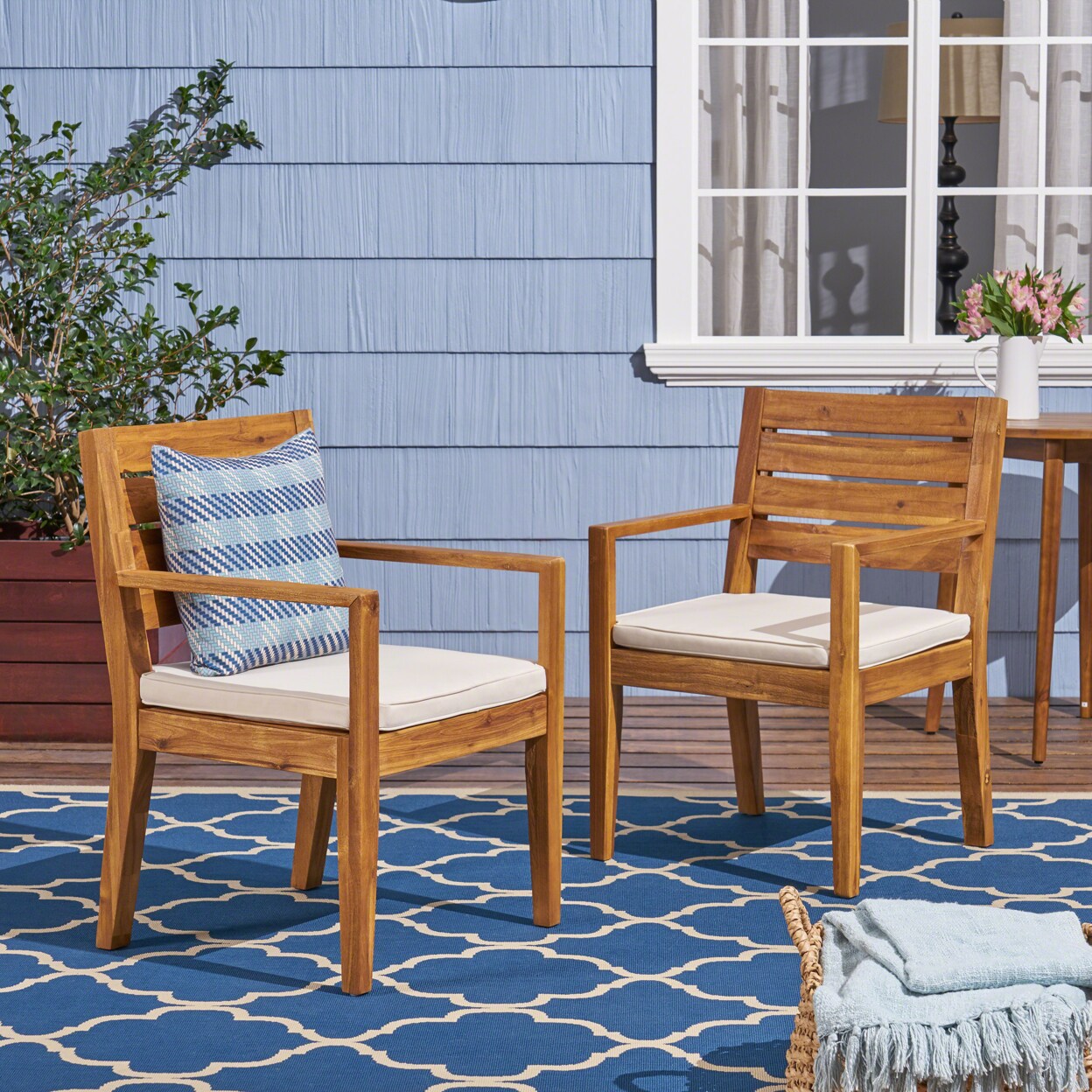GDF Studio Arely Outdoor Acacia Wood Dining Chairs(Set of 2)