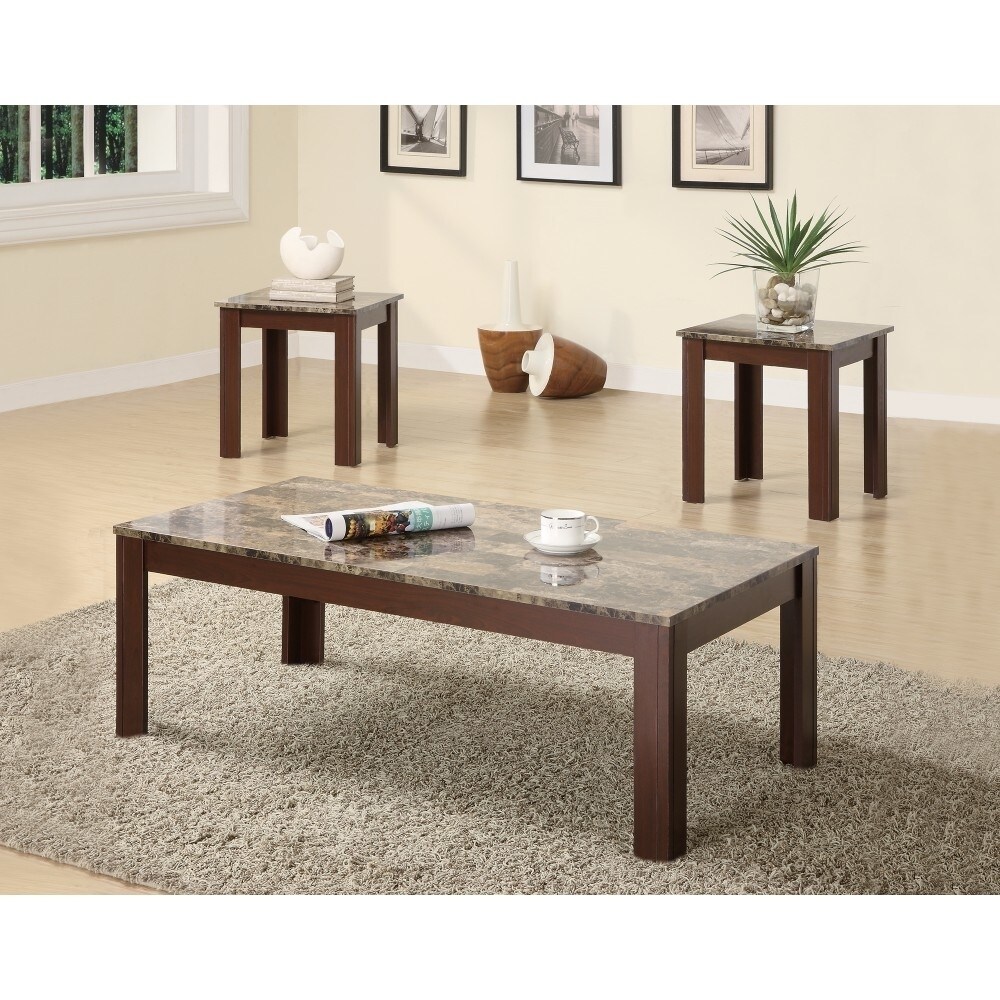 Saltoro Sherpi Solid Modern Style 3 piece occasional table set, Brown-