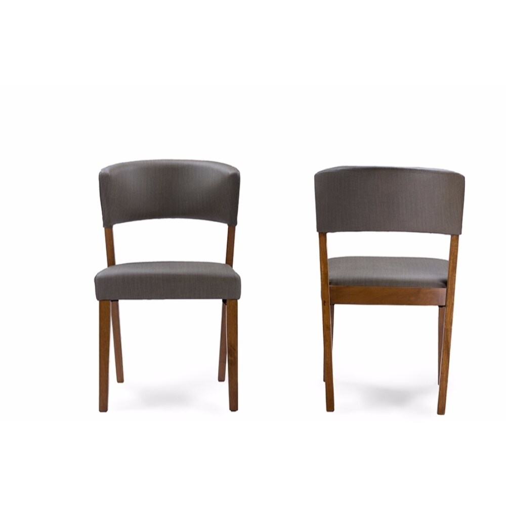 Baxton Studio Montreal Mid-Century Dark Walnut Wood Grey Faux Leather Dining Chairs (Set of 2)
