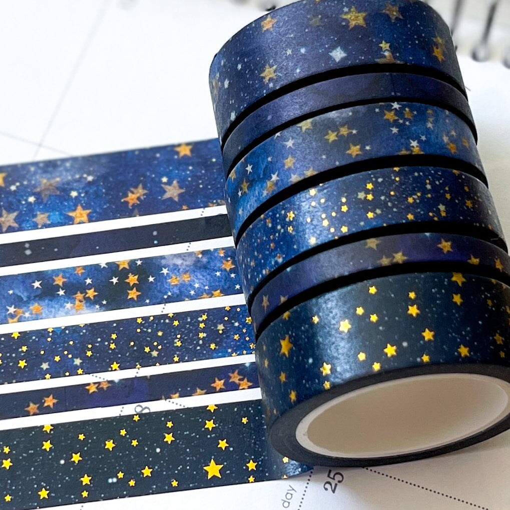 FOILED Galaxy Stars Starlight Gold & Navy Holidays Washi Tape Set (#W074)