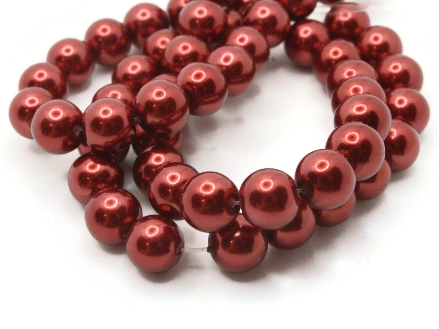 53 8mm Round Red Glass Pearl Beads