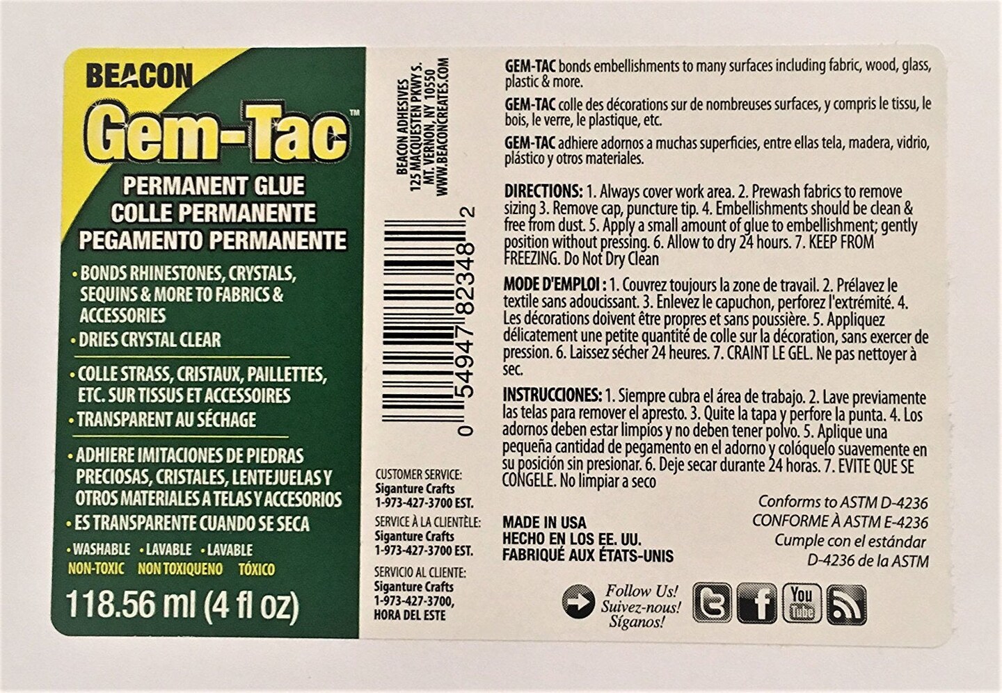 Beacon GT4D Gem-Tac Permanent Adhesive, 4-Ounce (Standart Retail Packing)