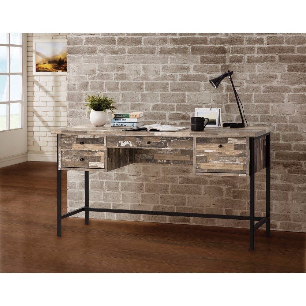 Coaster Rustic Style Wooden Writing Desk with Drawers- Saltoro Sherpi