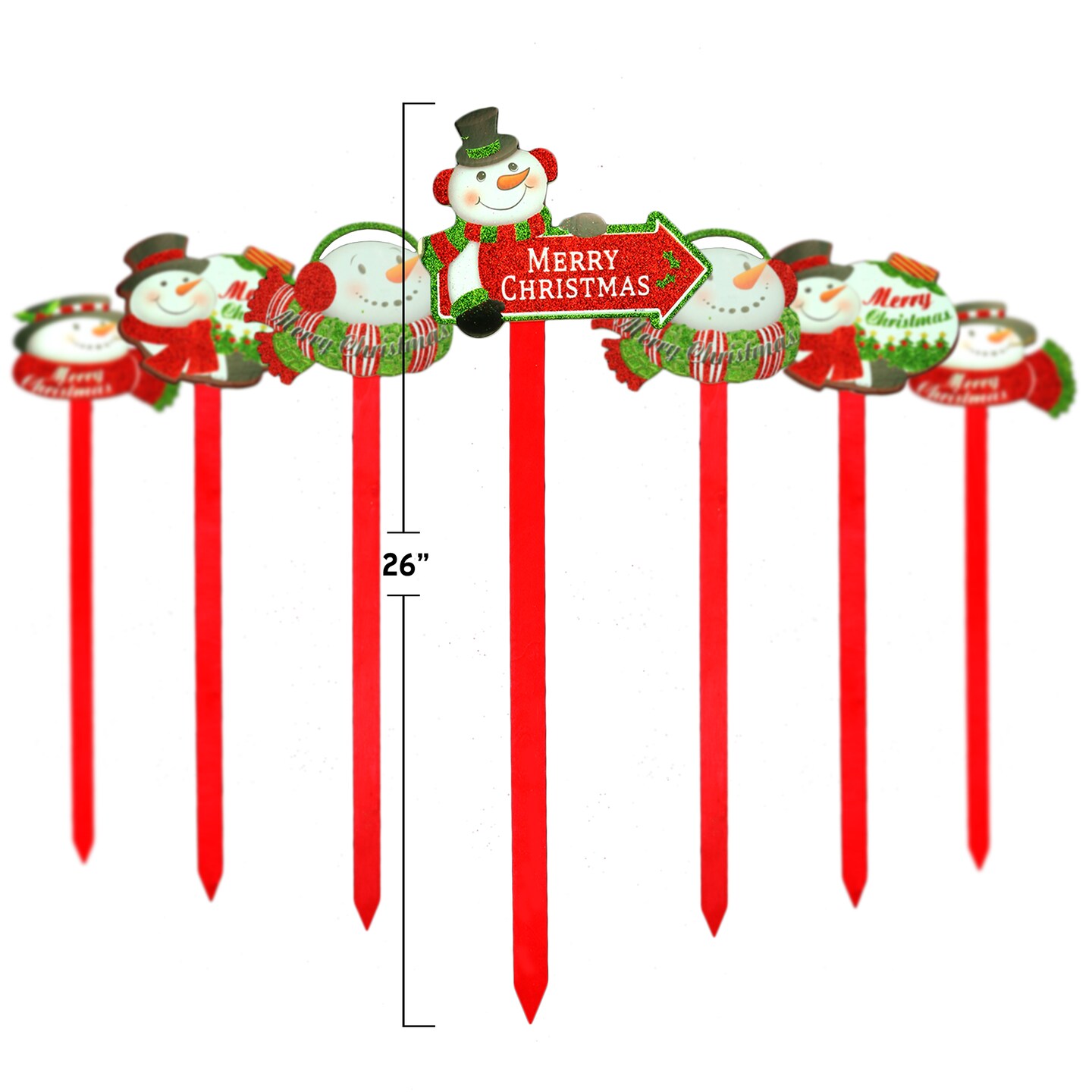 Big Mo's Toys Yard Stakes - Christmas Holiday Glittered Snowman Decorations Outdoor Lawn Signs Display Stakes For Christmas - Lot of 8