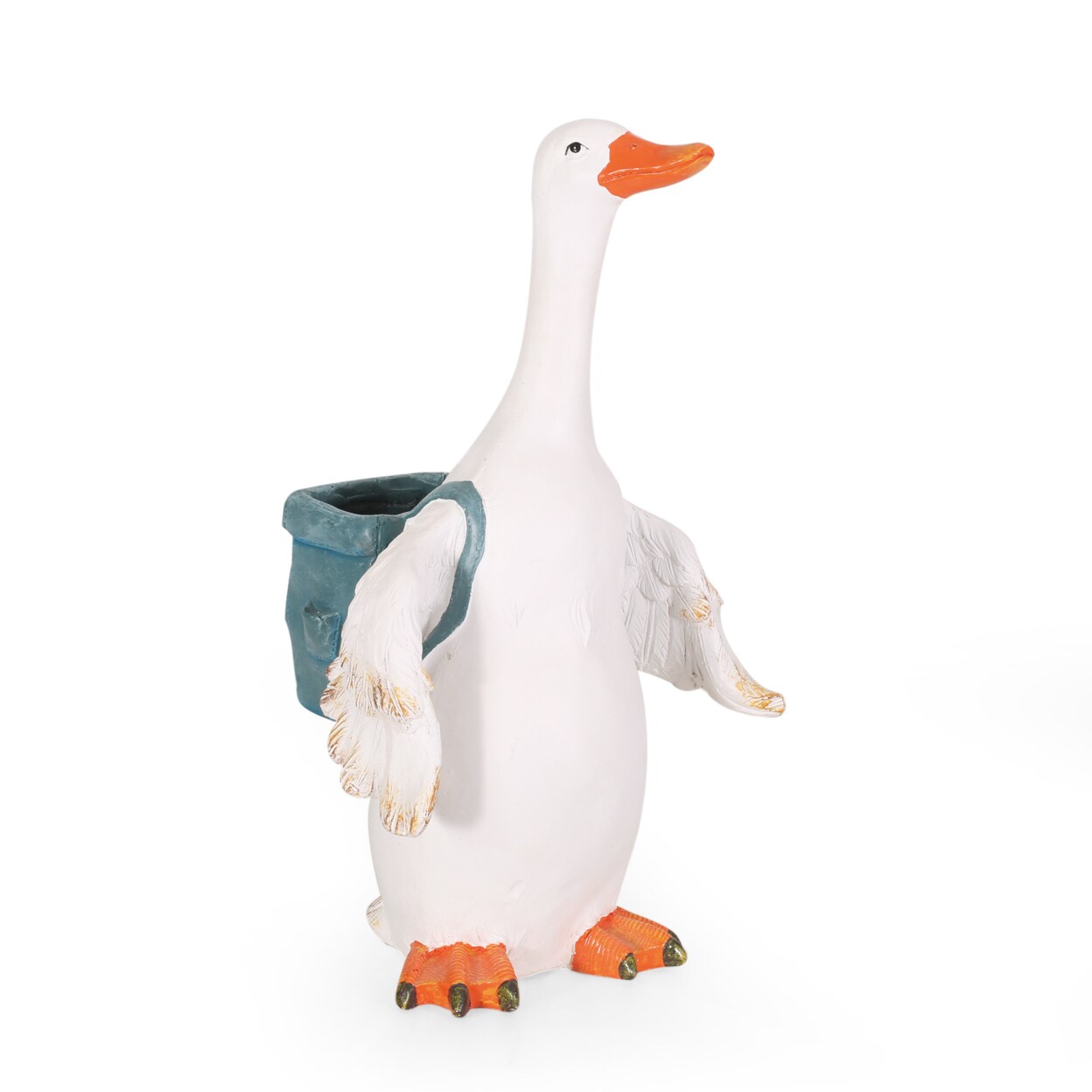 GDFStudio Mohar Outdoor Decorative Goose Planter, White and Blue