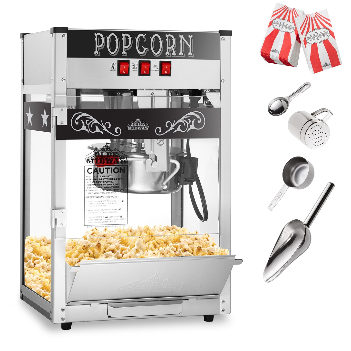 Olde Midway Commercial Popcorn Machine Maker Popper with 8-Ounce Kettle