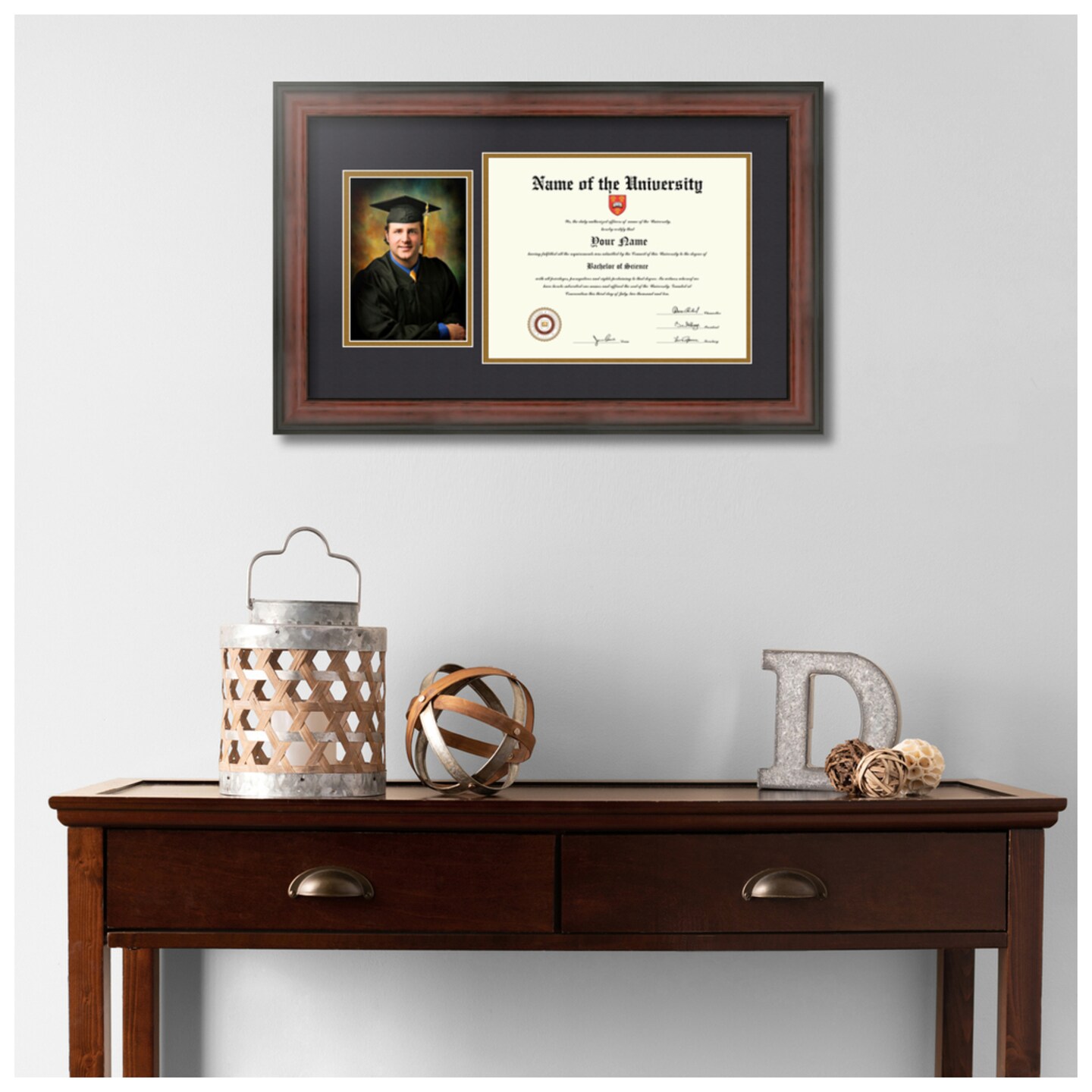 ArtToFrames 8.5x11 inch Diploma Frame with 6" x 8" Inch Image Opening - Framed with Black and Gold Mats, Comes with Regular Acrylic and Sawtooth Hanger for Wall Hanging (DT-8.5x11)