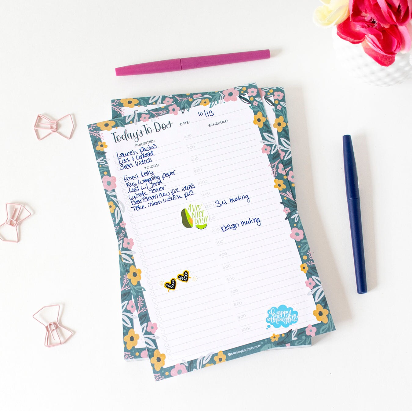 bloom daily planners Planning Pad, 6&#x22; x 9&#x22;, Timed Daily Pad, Garden Blooms