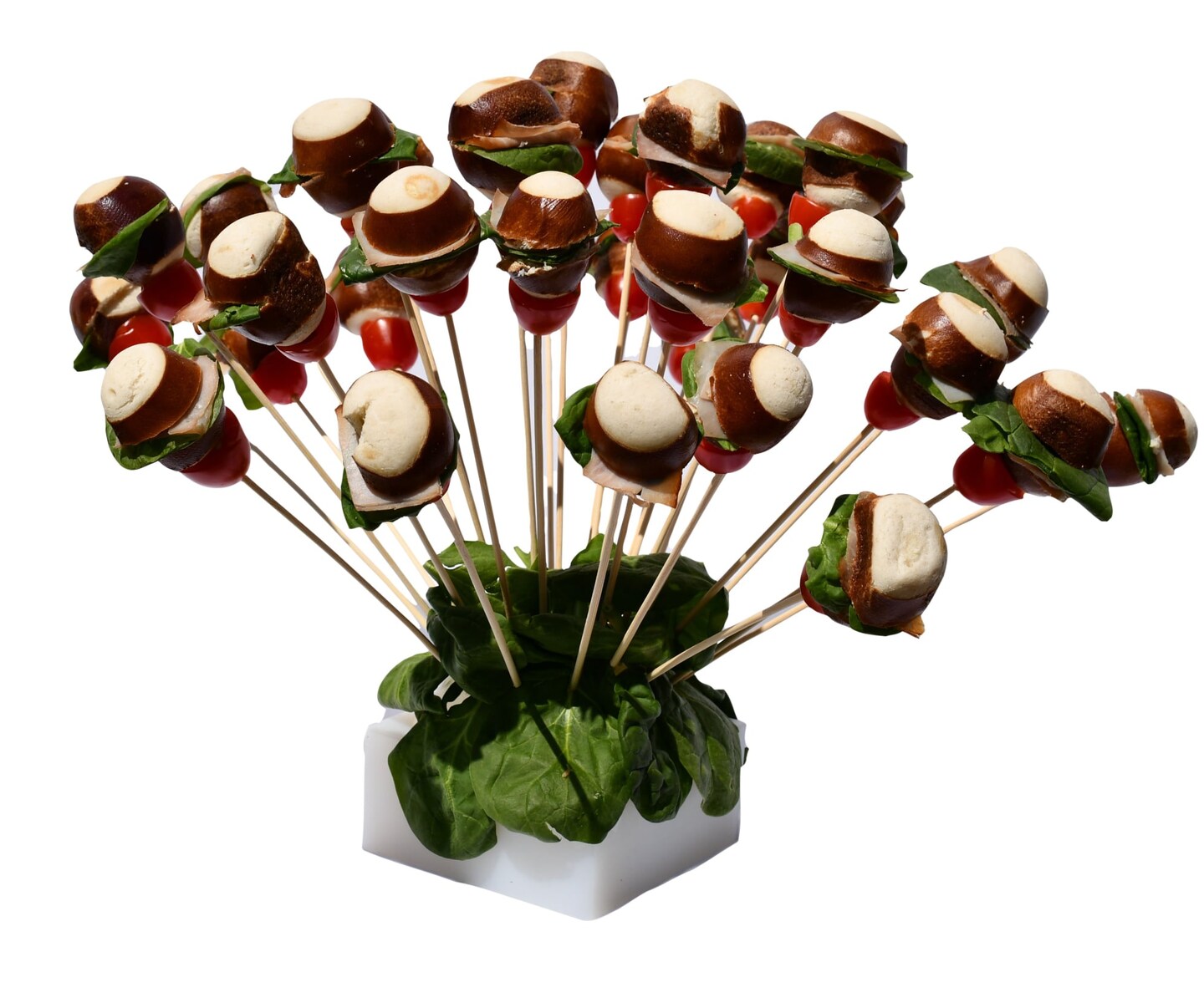 Skewer Food Server, The Stylish Square Set Includes 100 All Natural Bamboo Skewers to display bite-sized fruits, vegetables, meats, cheese, desserts, and other appetizers.