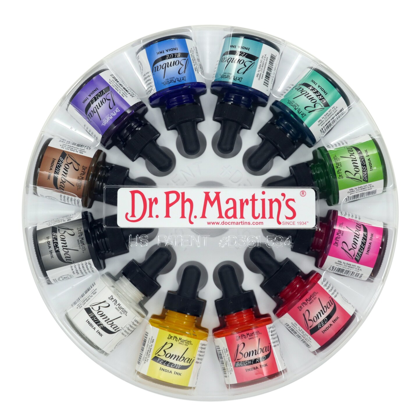 Dr. Ph. Martin&#x27;s Bombay India Ink Set #1, 12-Colors, 1 oz. Bottles