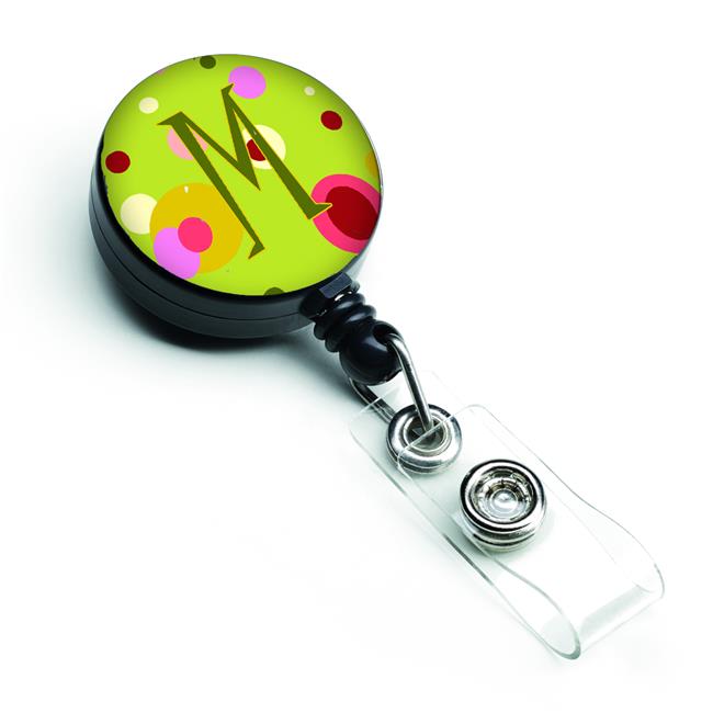 Carolines Treasures  Letter M Monogram Lime Green Retractable Badge Reel