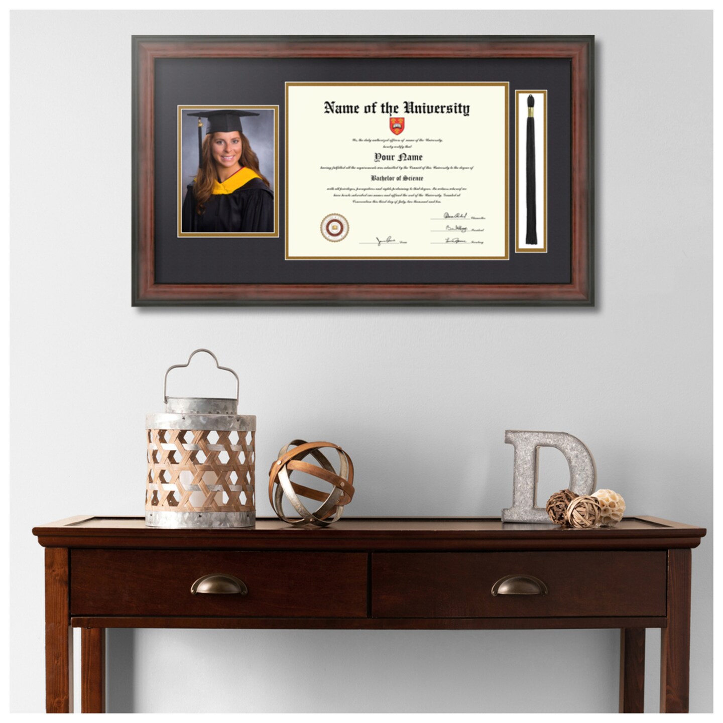 ArtToFrames 11x14 inch Diploma Frame with 5x7 Inch Image Opening and Tassel Opening - Framed with Black and Gold Mats, Comes with Regular Acrylic and Sawtooth Hanger for Wall Hanging (DIT-11x14)