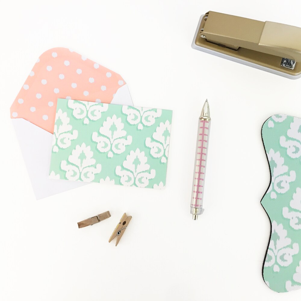 bloom daily planners Card Set, Blank Mint Damask
