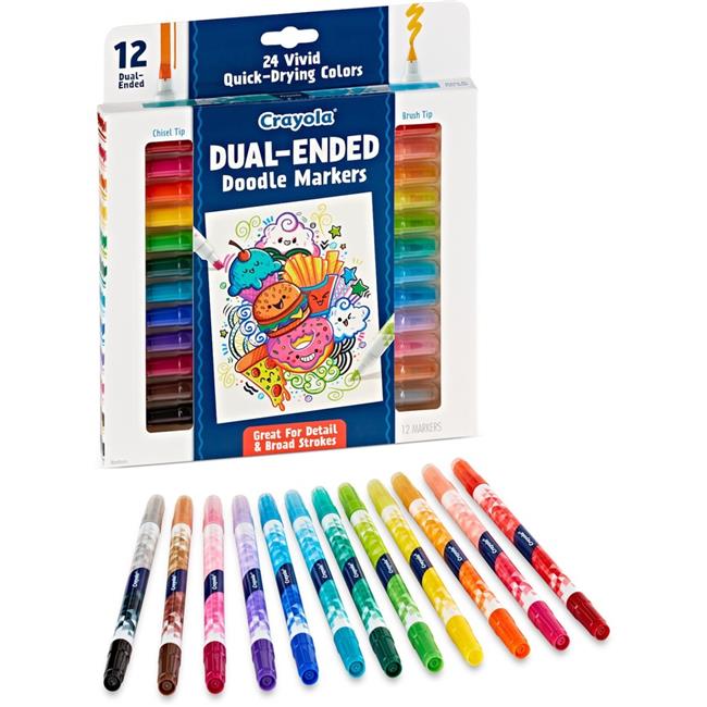 Crayola Chisel, Brush Point Style Doodle Marker, Multi Color - Pack of 12