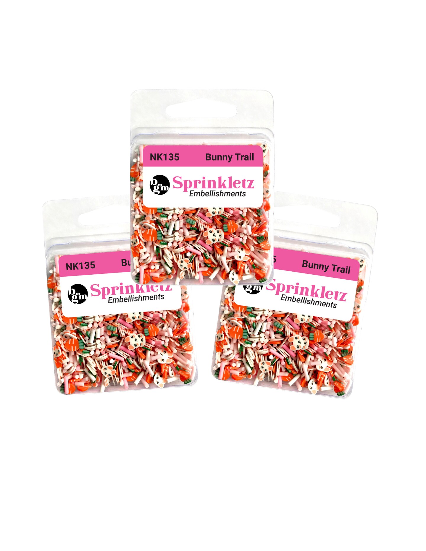 Buttons Galore Sprinkletz Embellishments for Crafts, Tiny Polymer Clay Shapes & Unique Designs - Bunny Trail - 3 Pack