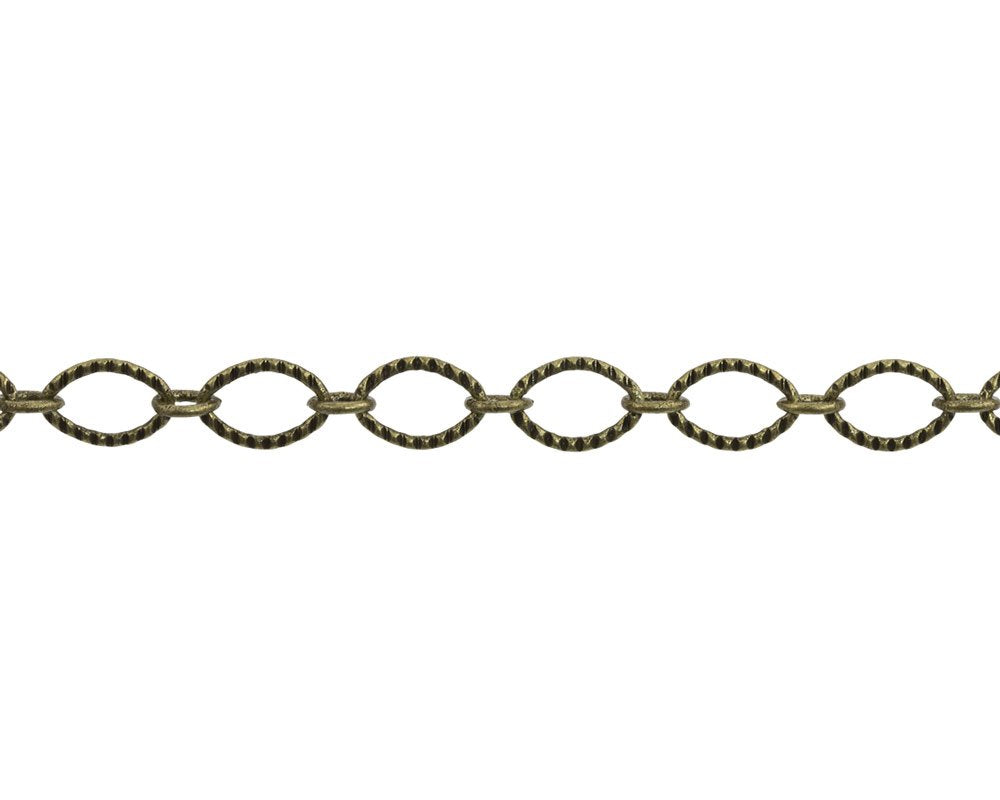 JewelrySupply 9x6mm Antique Brass Plated Textured Long and Short Chain (Priced per Foot)