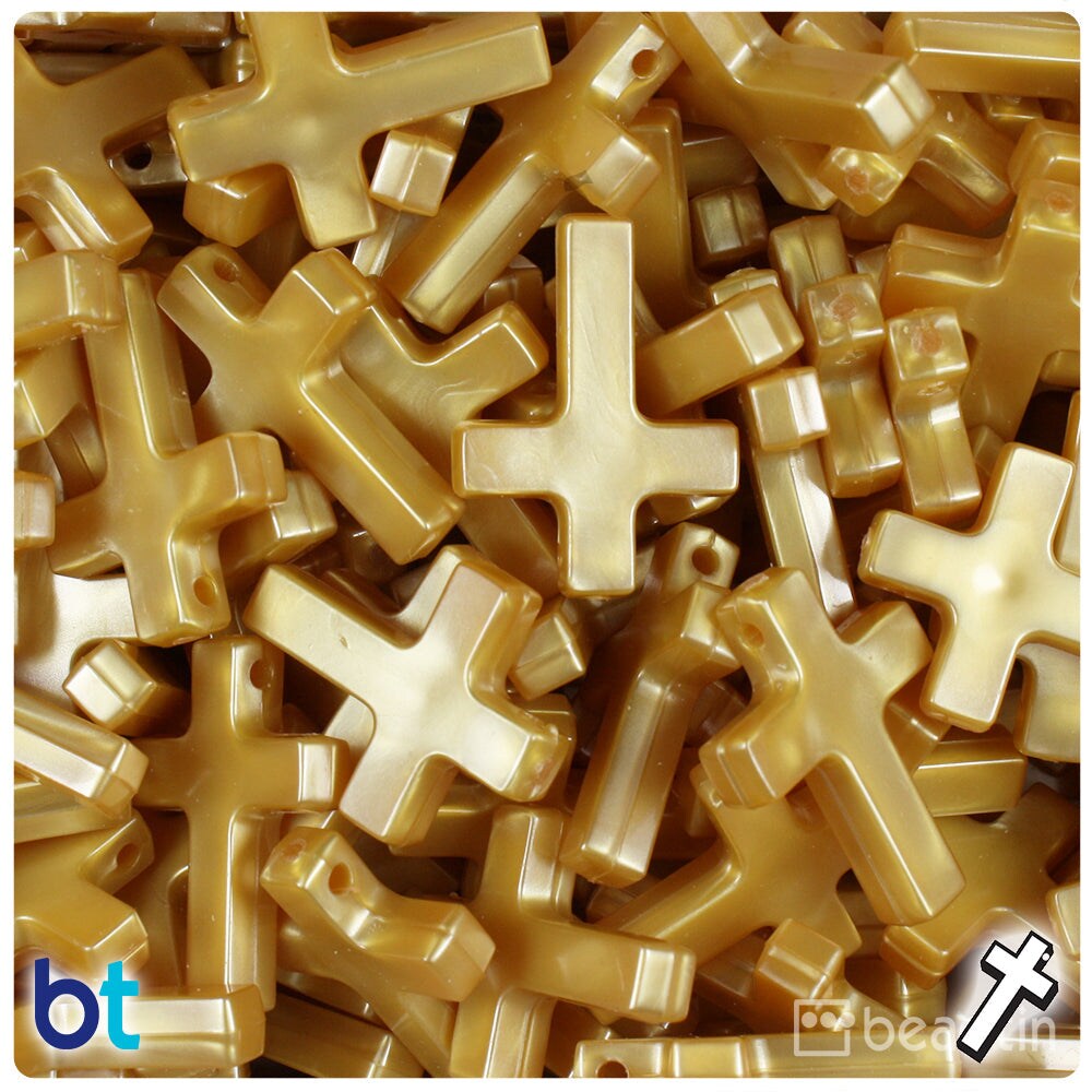 BeadTin Gold Pearl 26mm Fashion Cross Plastic Craft Beads Pendants (40pcs)